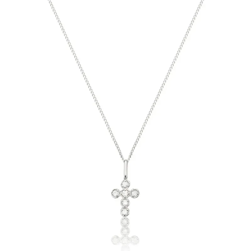Silver Diamond Style Rounded Tiny Cross Necklace made by Lily & Roo