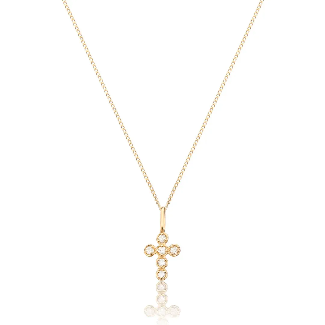Gold Diamond Style Rounded Tiny Cross Necklace sold by Lily & Roo