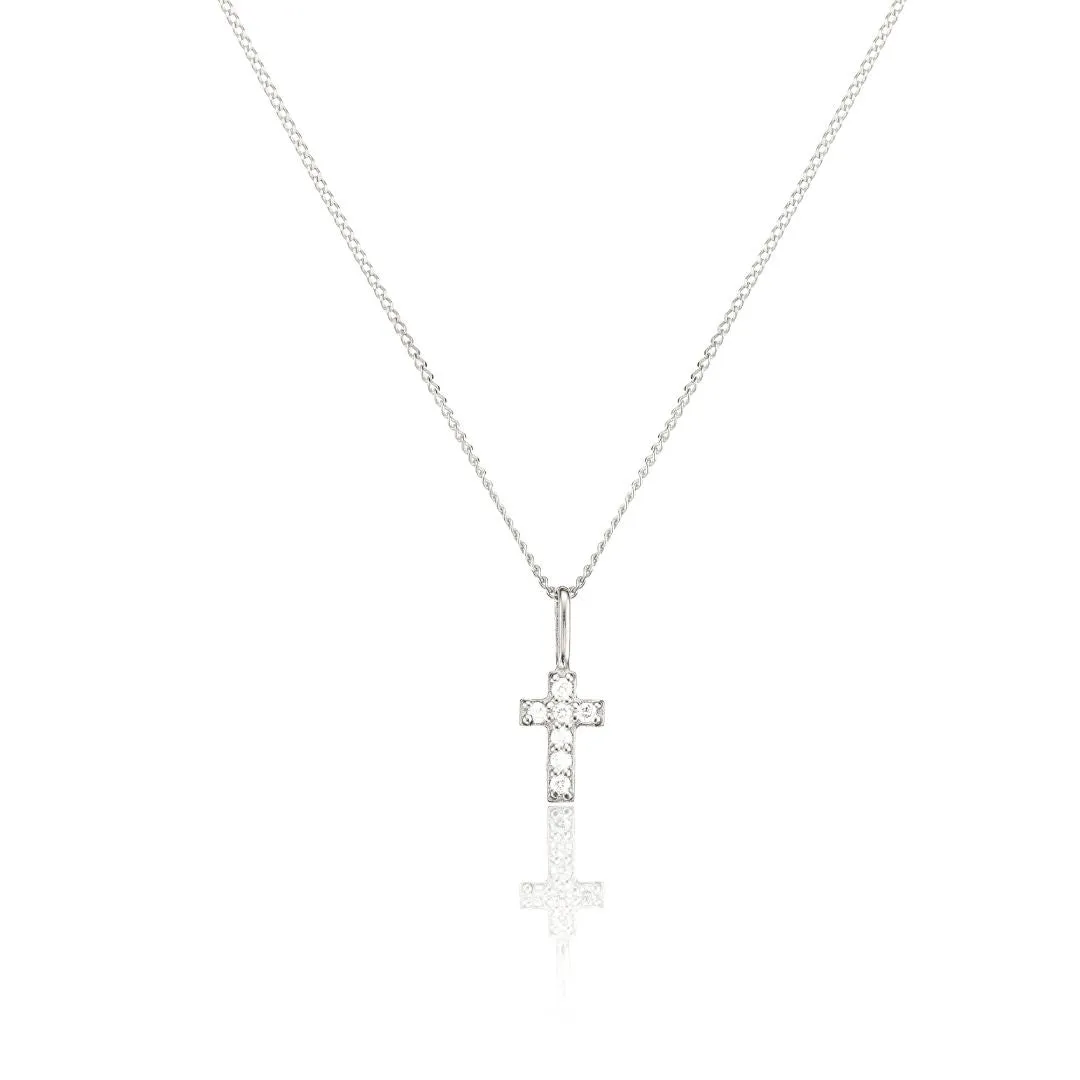 Silver Diamond Style Tiny Cross Necklace sold by Lily & Roo