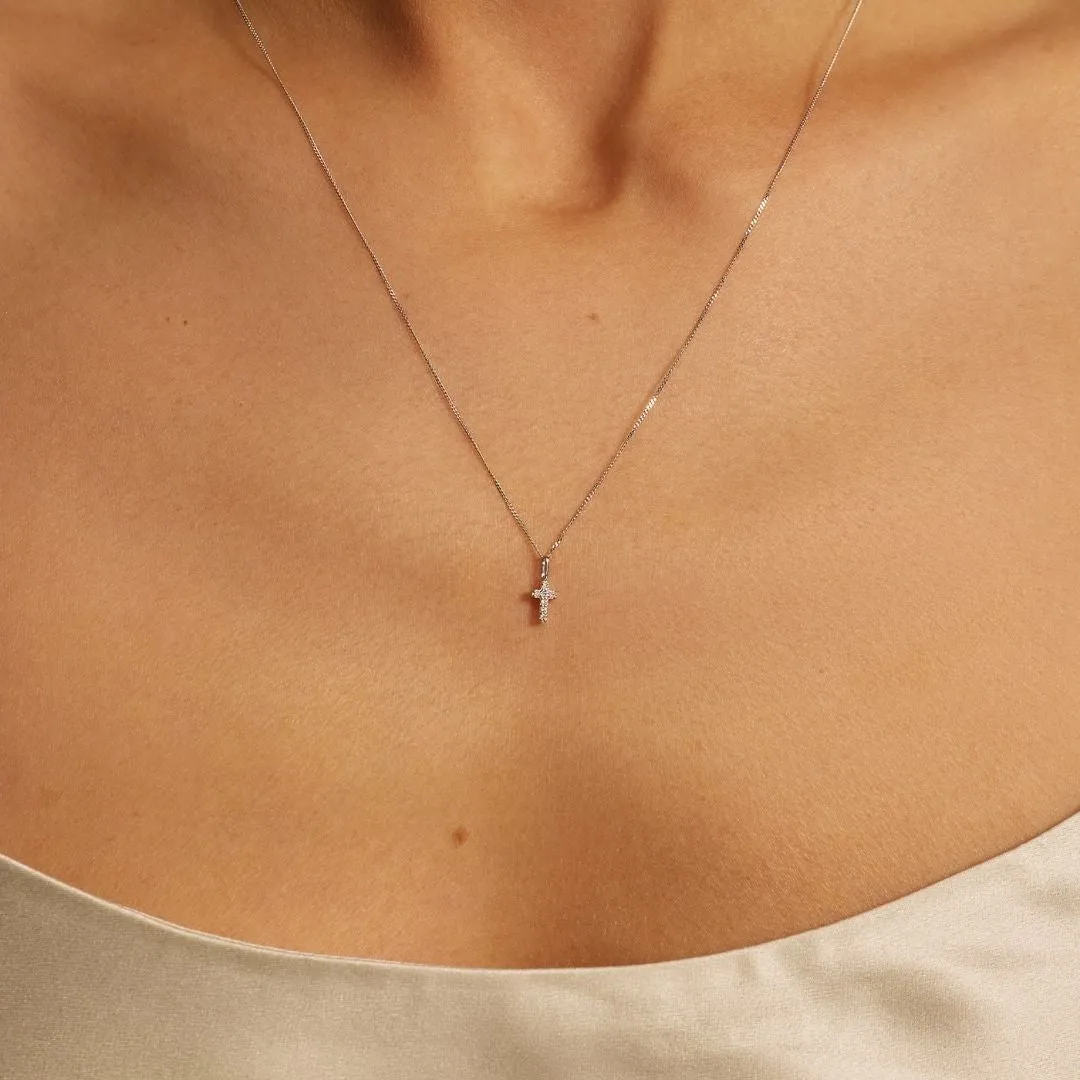 Silver Diamond Style Tiny Cross Necklace sold by Lily & Roo product image thumbnail 3