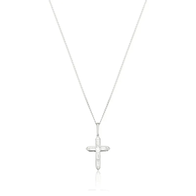 Silver Baguette Diamond Style Tiny Cross Necklace made by Lily & Roo