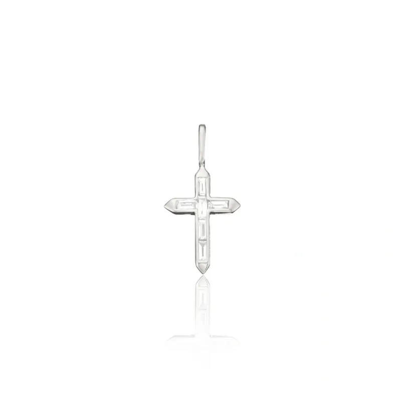Silver Individual Baguette Diamond Style Tiny Cross Charm made by Lily & Roo