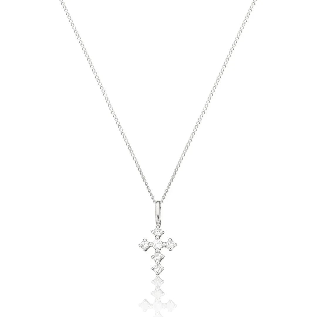 Silver Brilliant Diamond Style Tiny Cross Necklace sold by Lily & Roo