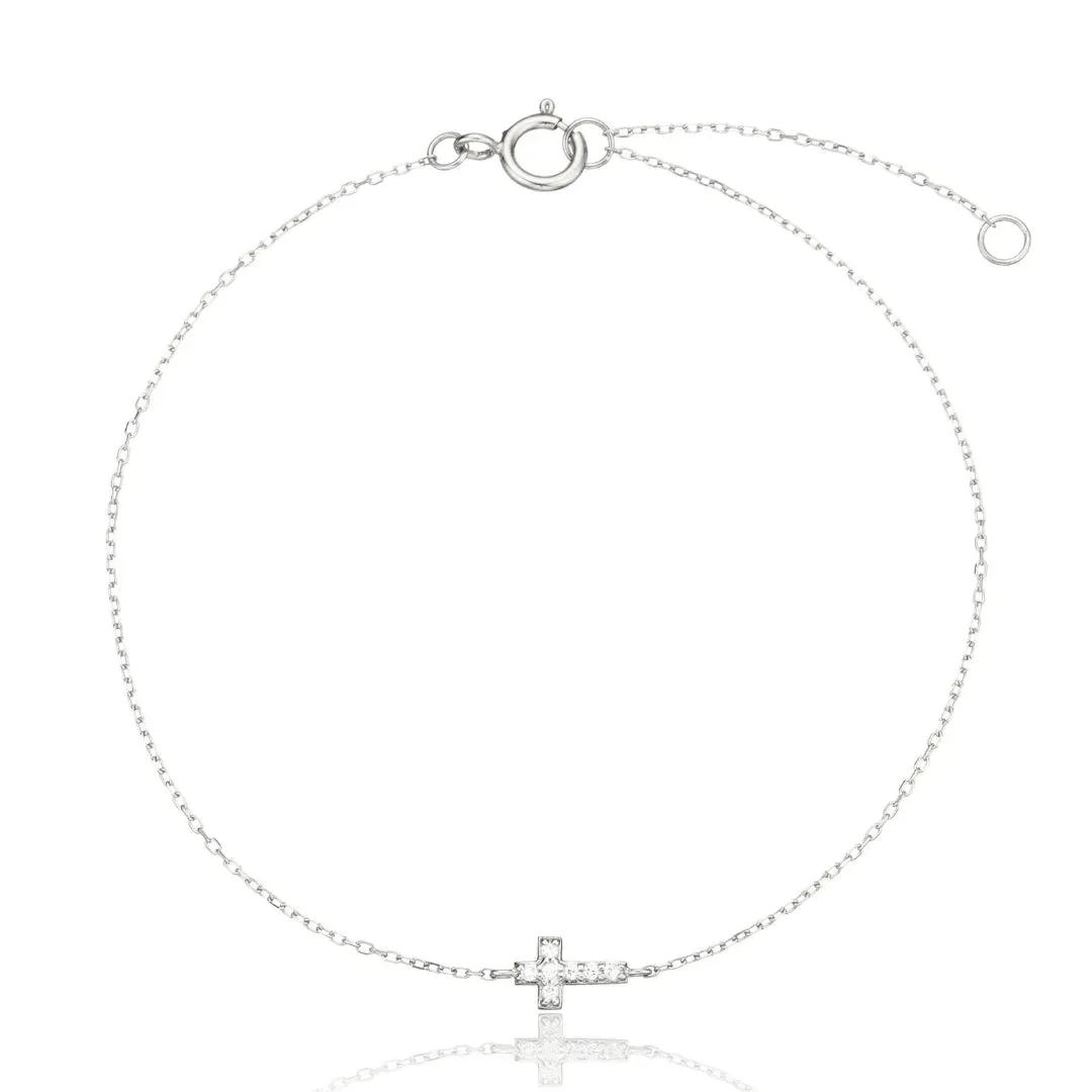 Silver Diamond Style Tiny Cross Bracelet sold by Lily & Roo