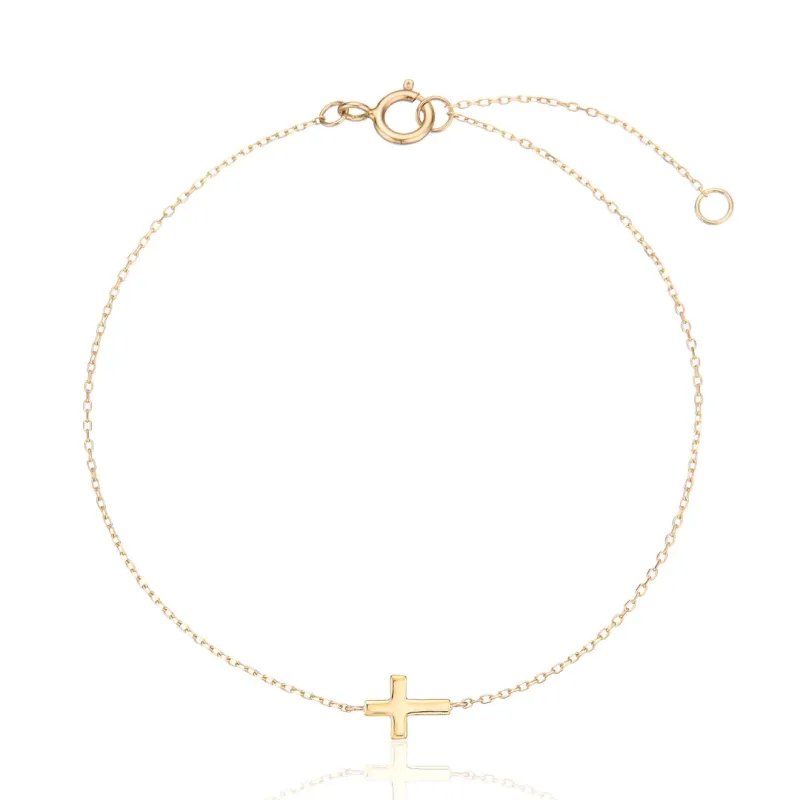 Gold Tiny Cross Bracelet made by Lily & Roo