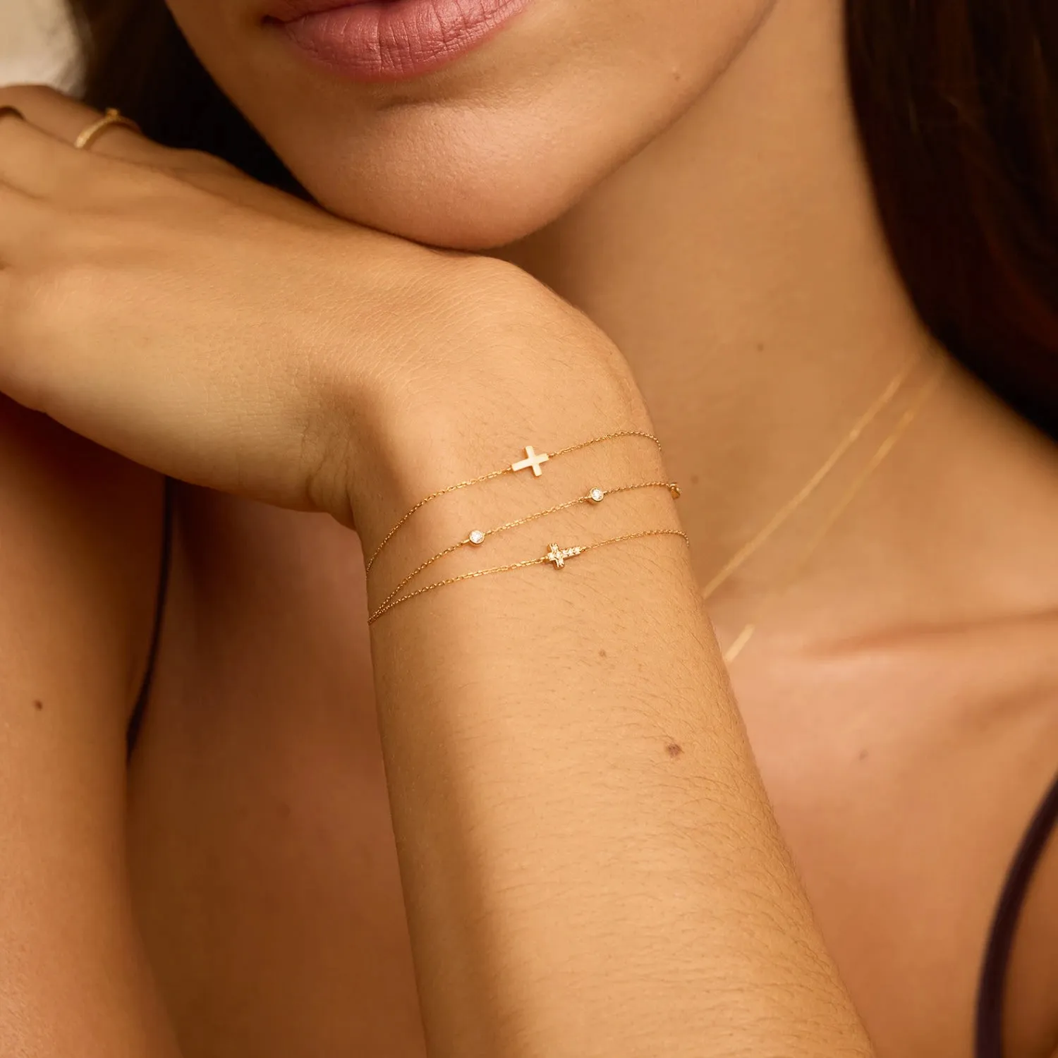 Gold Tiny Cross Bracelet sold by Lily & Roo product image thumbnail 2