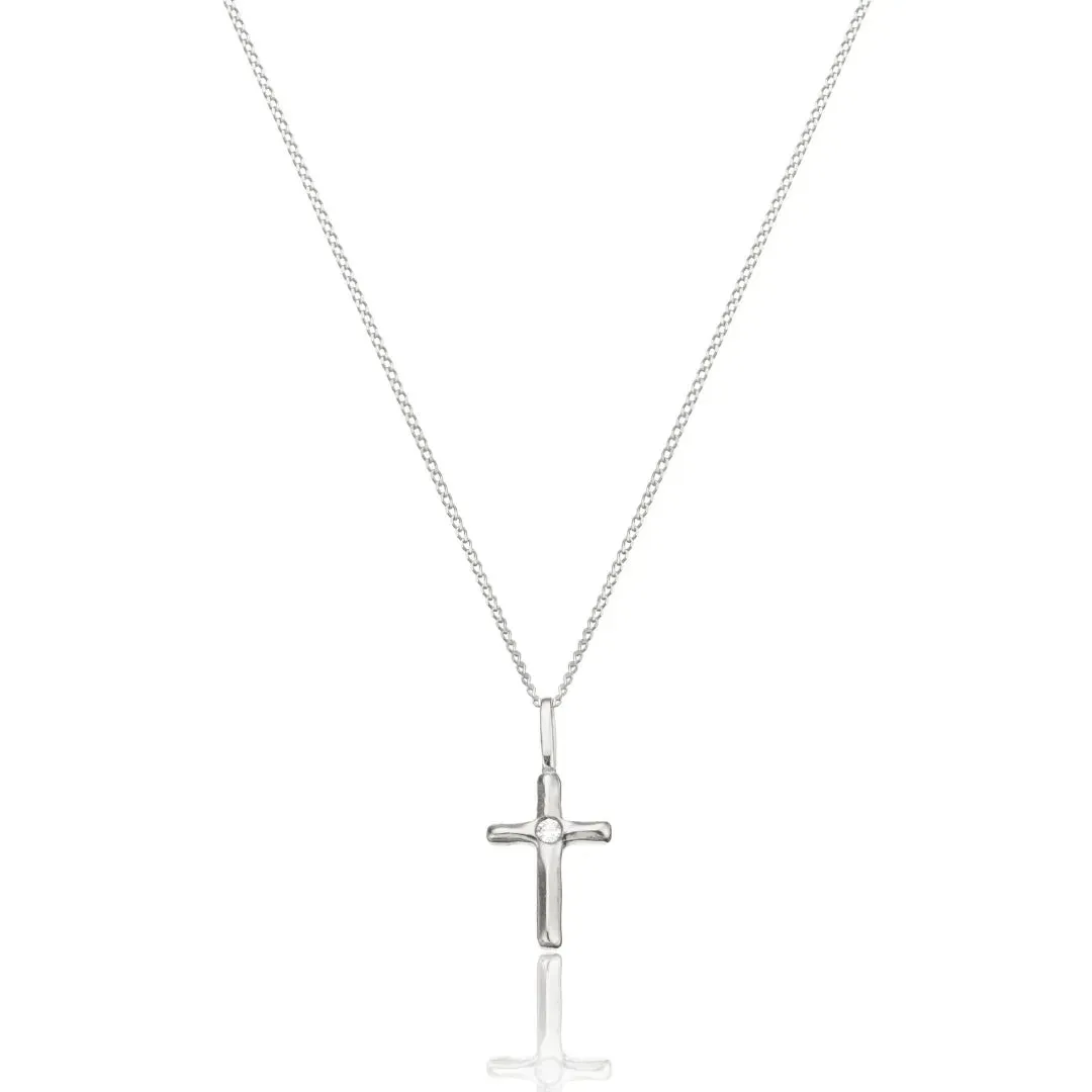 Silver Single Diamond Style Tiny Cross Necklace sold by Lily & Roo