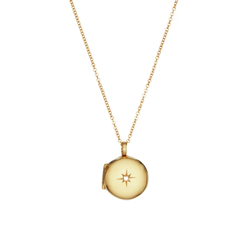 Gold Small Round Genuine Diamond Locket Necklace made by Lily & Roo