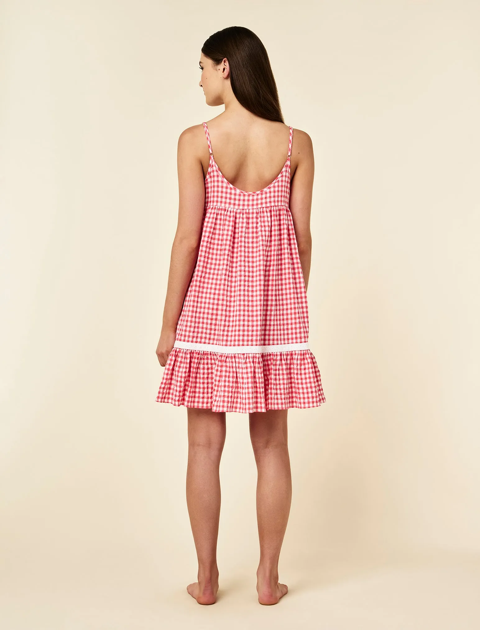 Seersucker Gingham Lace Trim Strappy Nightie sold by Papinelle product image thumbnail 4