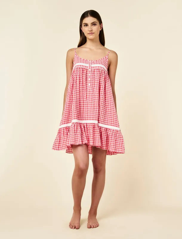 Seersucker Gingham Lace Trim Strappy Nightie made by Papinelle