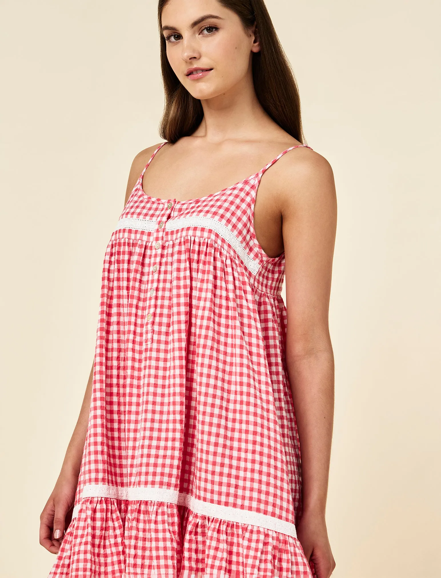 Seersucker Gingham Lace Trim Strappy Nightie sold by Papinelle product image thumbnail 2