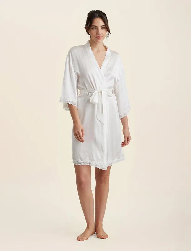 Camille Silk Lace Short Robe made by Papinelle