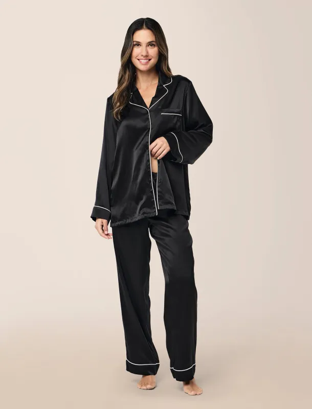 Sylvie Silk Piped Full Length PJ Set made by Papinelle