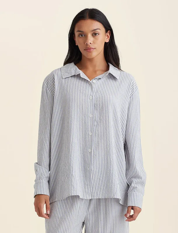 Sabine Seersucker Stripe Boyfriend Shirt made by Papinelle