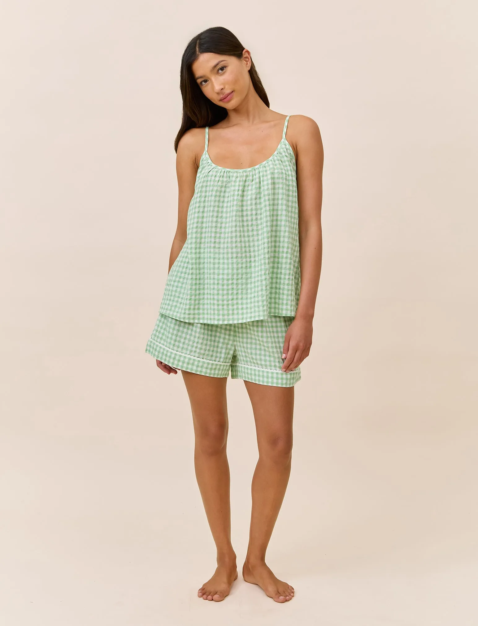 Seersucker Gingham Cami Boxer PJ sold by Papinelle product image thumbnail 3