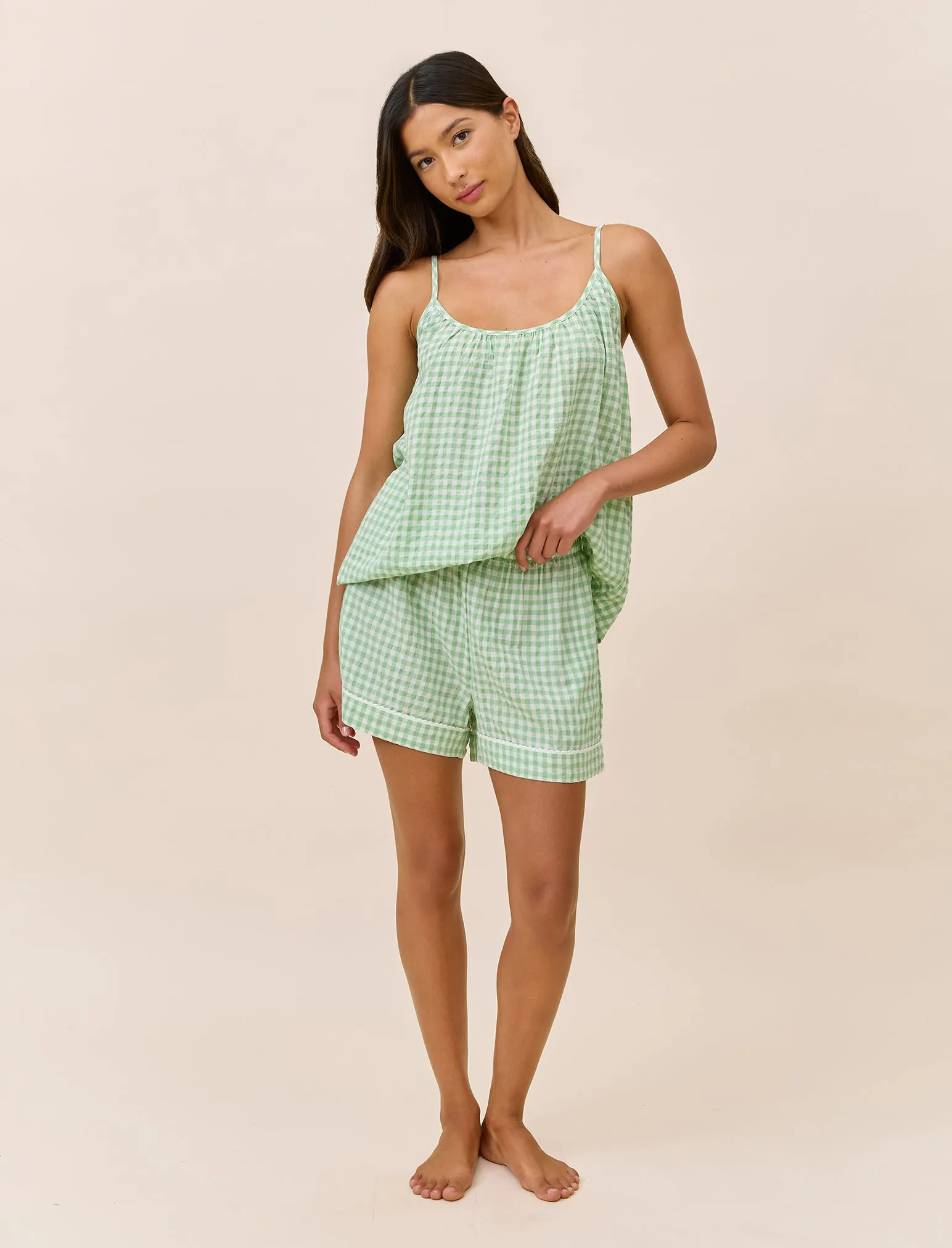 Seersucker Gingham Cami Boxer PJ sold by Papinelle product image thumbnail 4