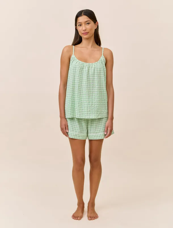 Seersucker Gingham Cami Boxer PJ made by Papinelle