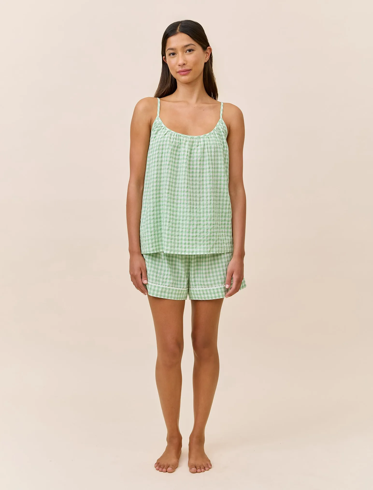 Seersucker Gingham Cami Boxer PJ sold by Papinelle