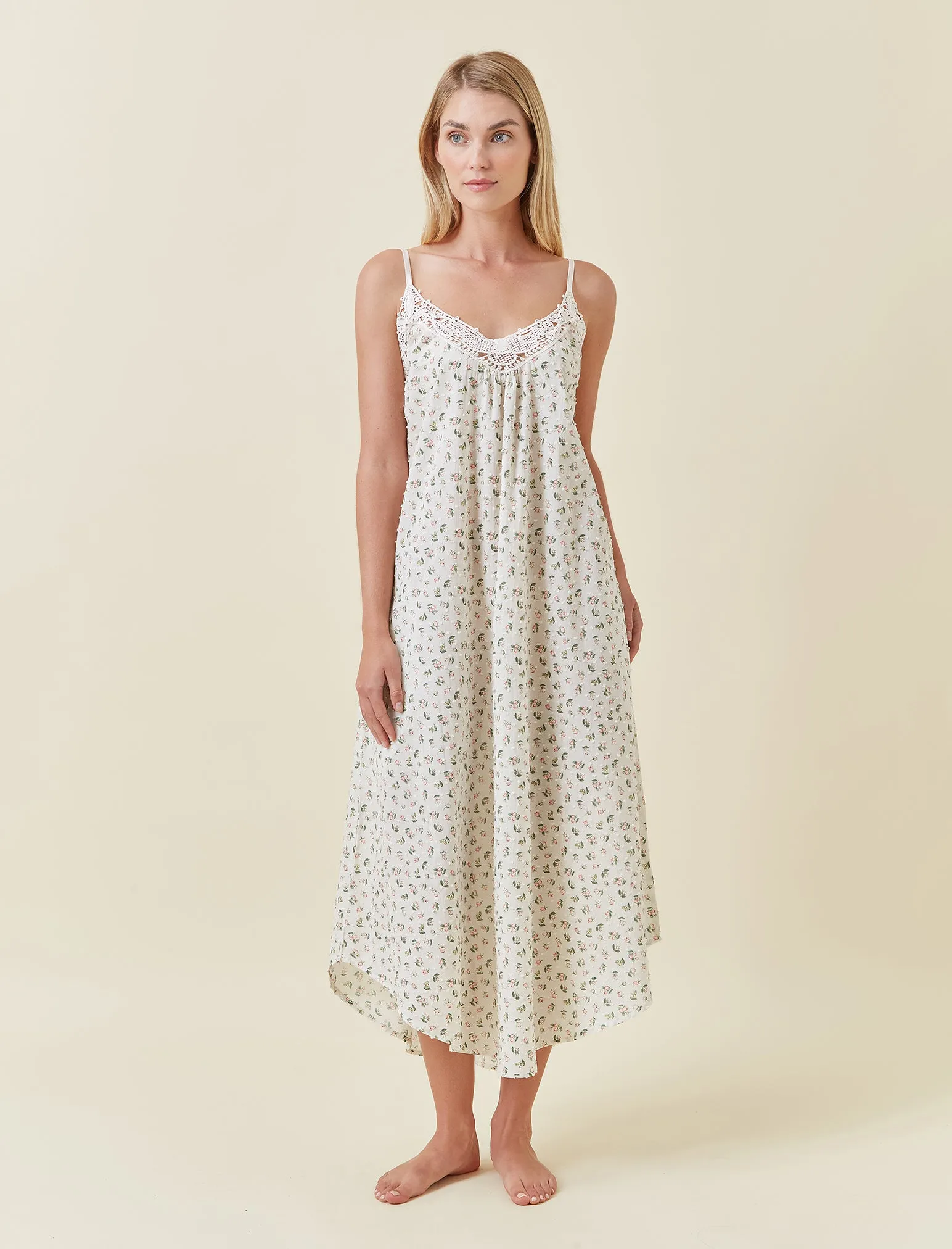 Swiss Dot Lace Front Maxi Nightie sold by Papinelle