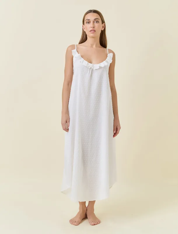 Swiss Dot Lace Frill Maxi Nightie made by Papinelle