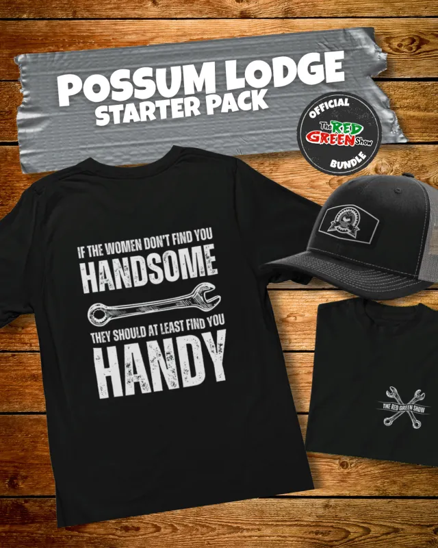 OFFICIAL RED GREEN SHOW BUNDLE - HANDY TEE + SIGNATURE POSSUM LODGE HAT sold by Red Green