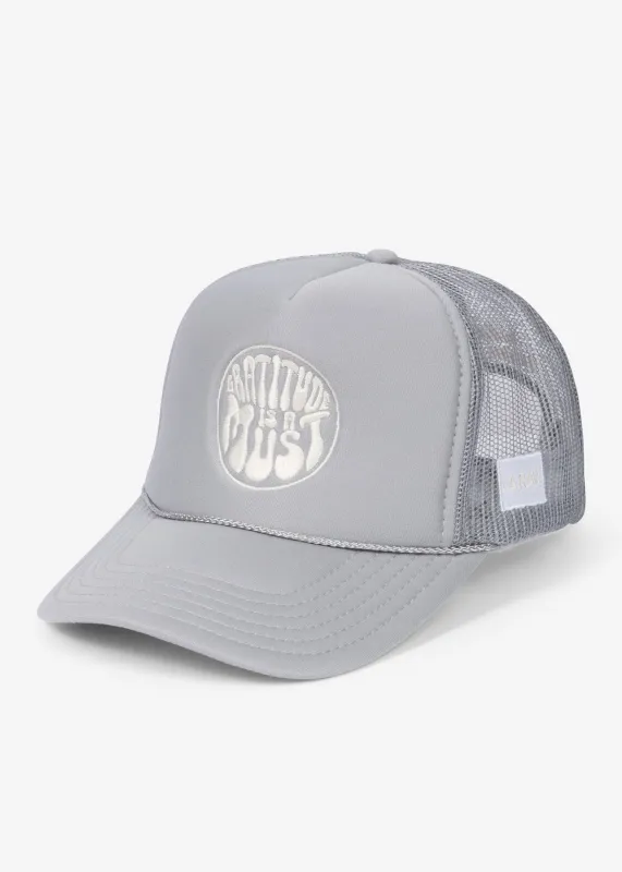 GRATITUDE TRUCKER HAT GREY made by LA Raw