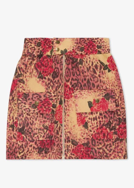 LEOPARD ROSE DENIM SKIRT made by LA Raw