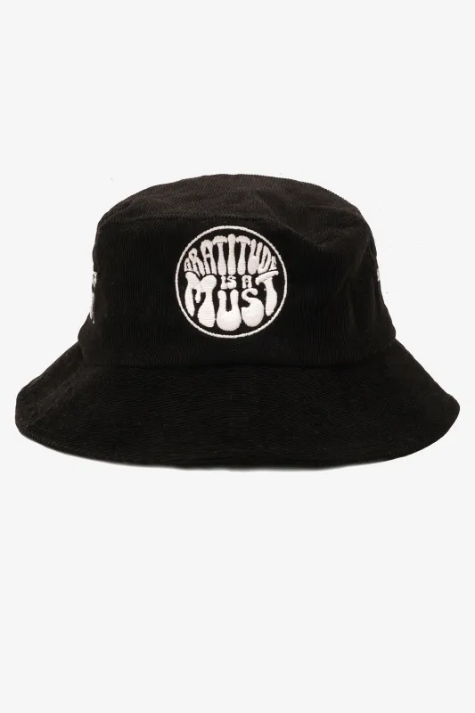 GRATITUDE CORDUROY BUCKET HAT BLACK sold by LA Raw
