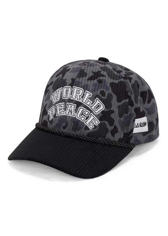 WORLD PEACE CAMO CORDUROY HAT BLK made by LA Raw