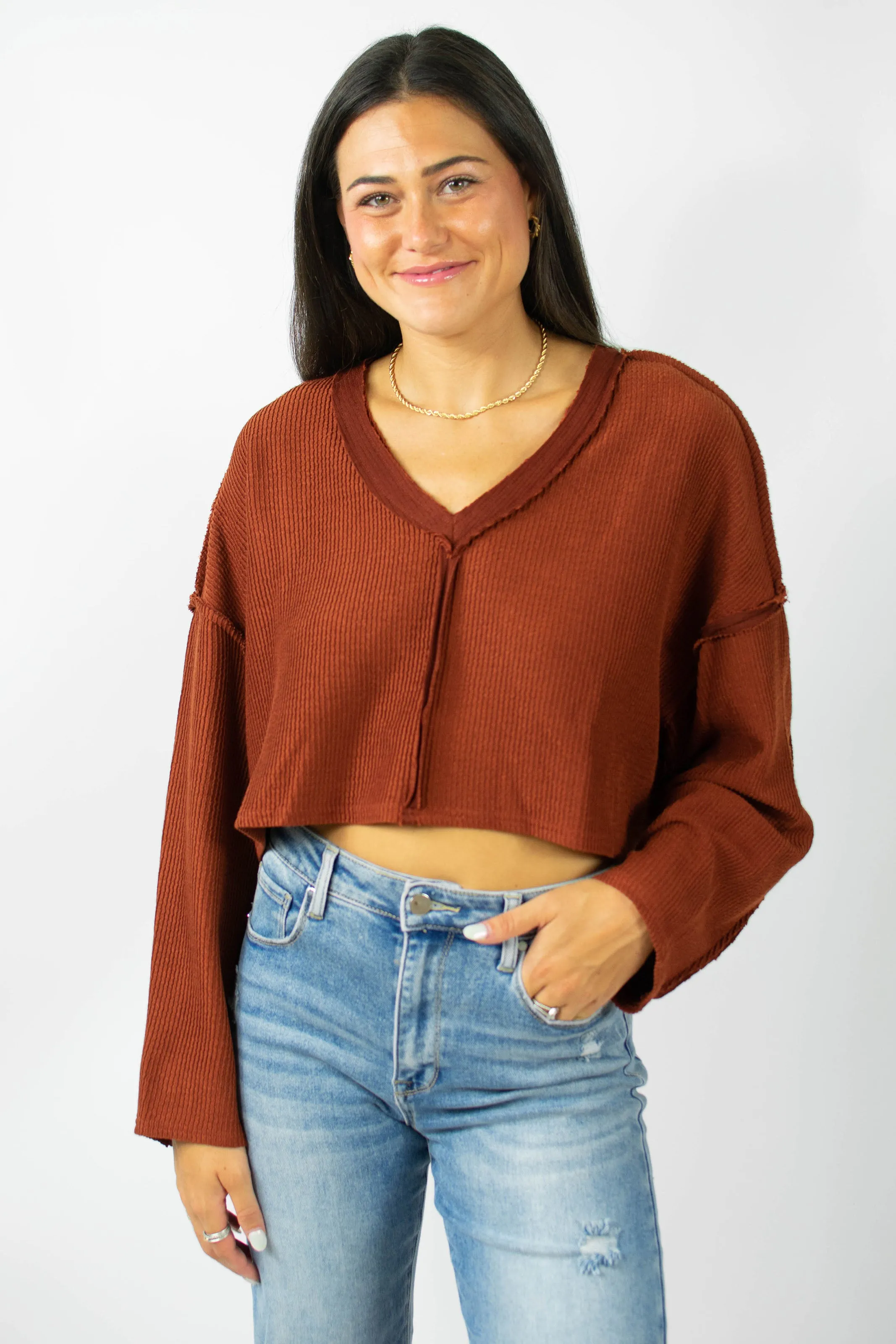 Blaine Long Sleeve in Rust sold by Grey Bandit