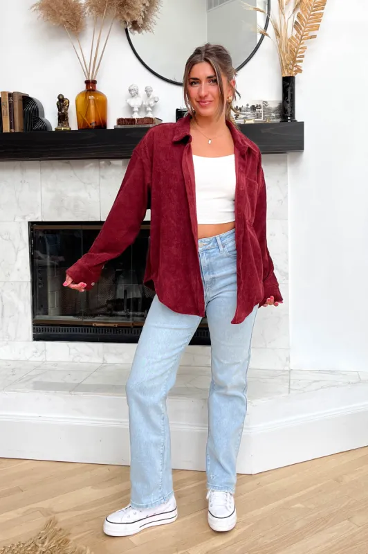 Astrid Corduroy Shirt in Burgundy sold by Grey Bandit