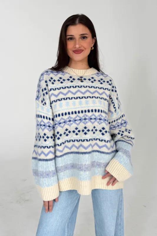 Cool Vibes Sweater in Cream/Blue sold by Grey Bandit
