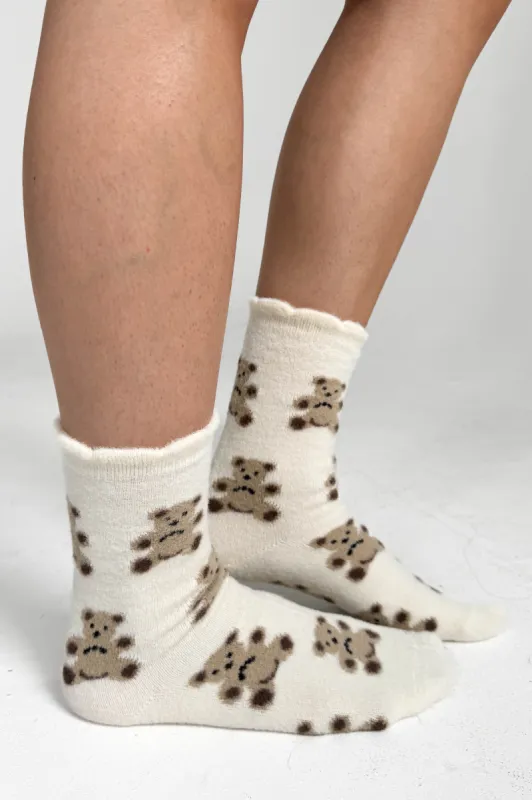 White Fuzzy Socks with Bears sold by Grey Bandit