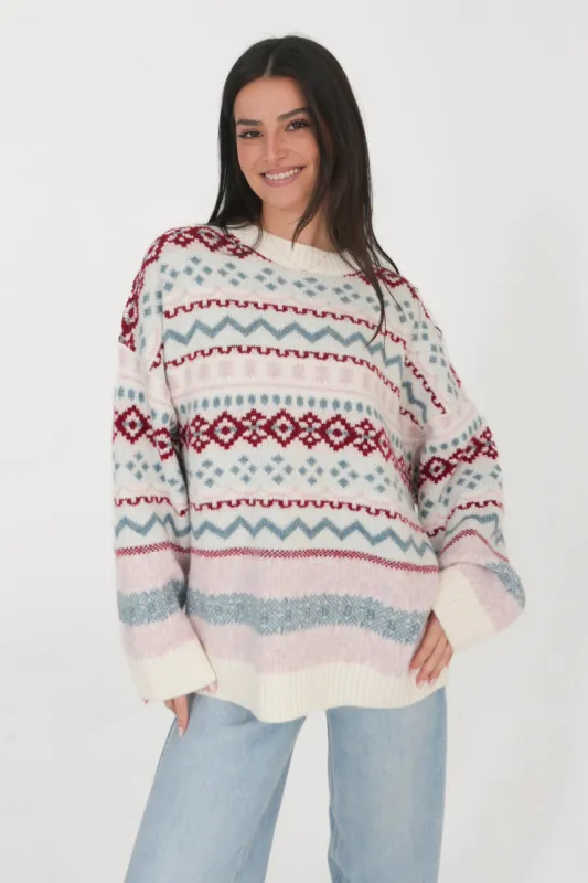 Cool Vibes Sweater in Ivory/Pink sold by Grey Bandit