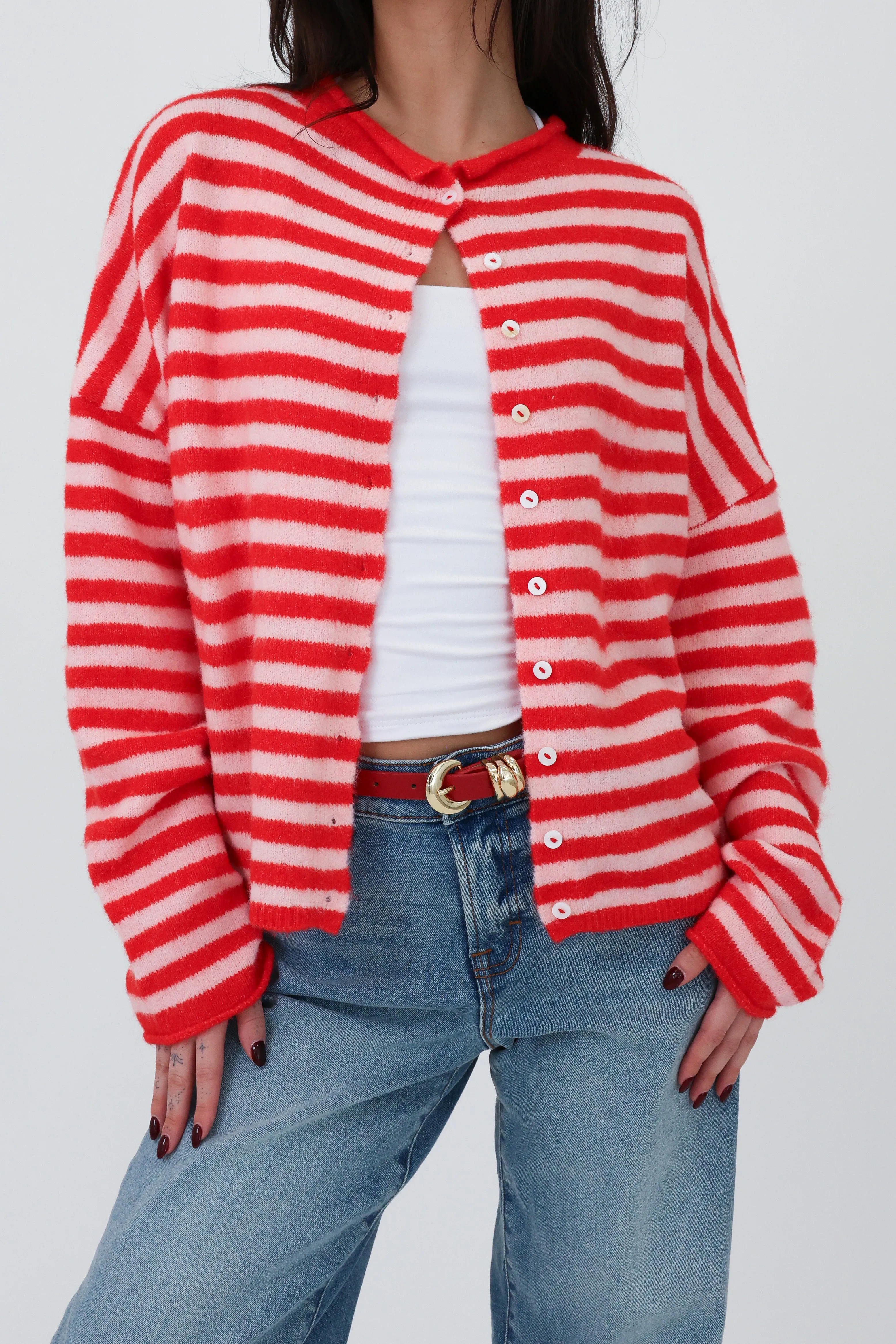 Phoebe Cardigan in Pink/Red Stripe sold by Grey Bandit product image thumbnail 3