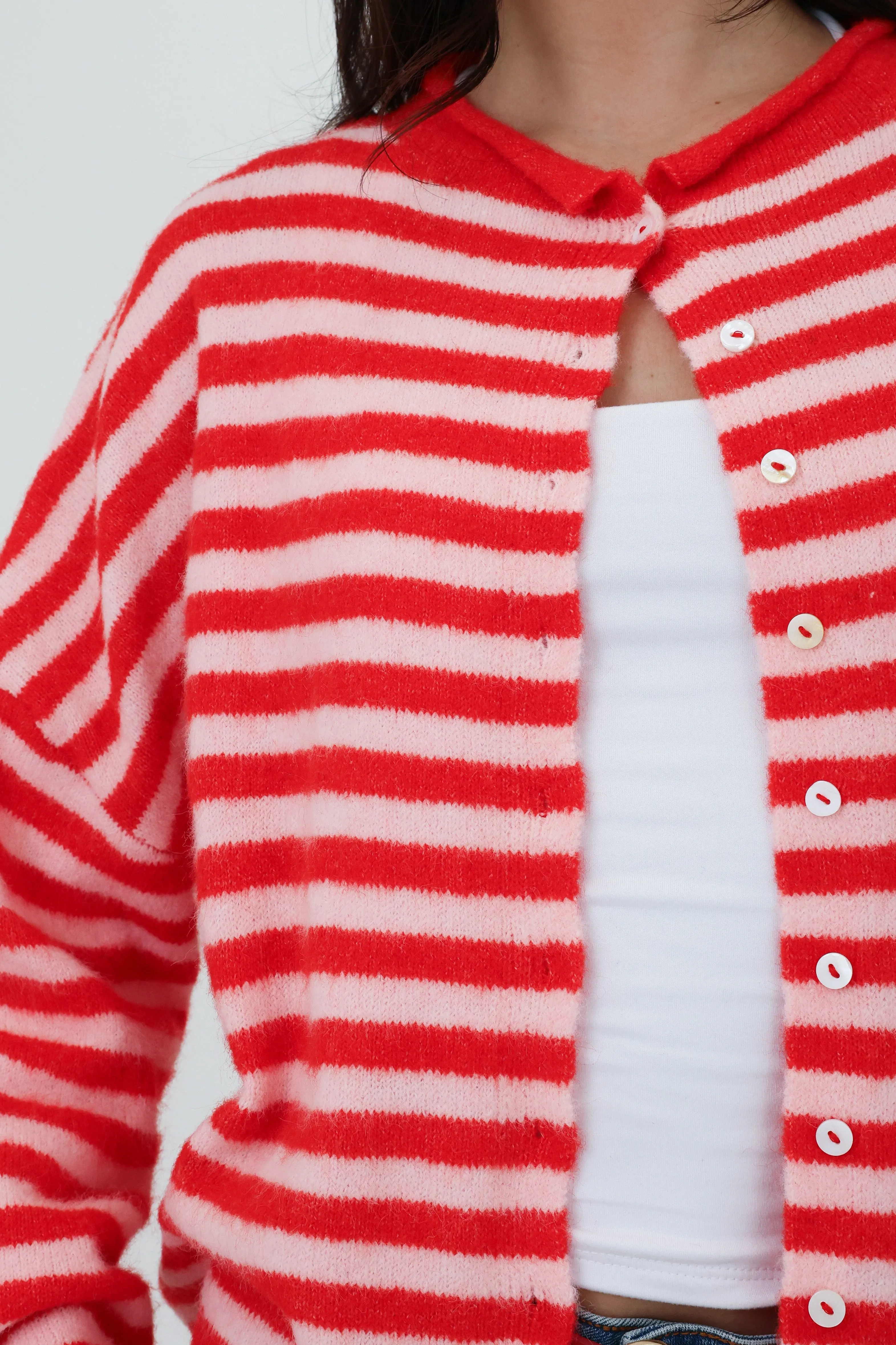 Phoebe Cardigan in Pink/Red Stripe sold by Grey Bandit product image thumbnail 4