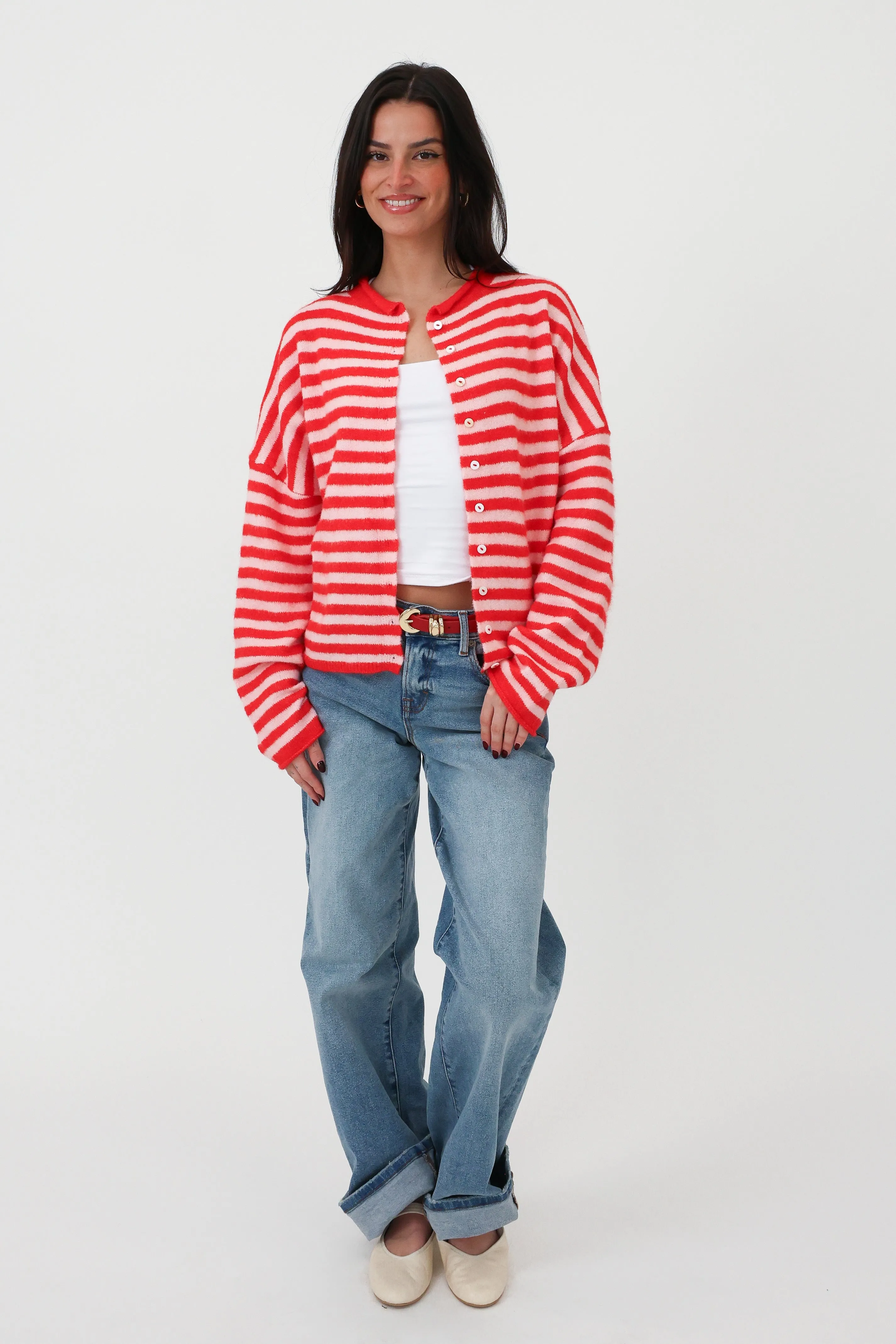 Phoebe Cardigan in Pink/Red Stripe sold by Grey Bandit product image thumbnail 5