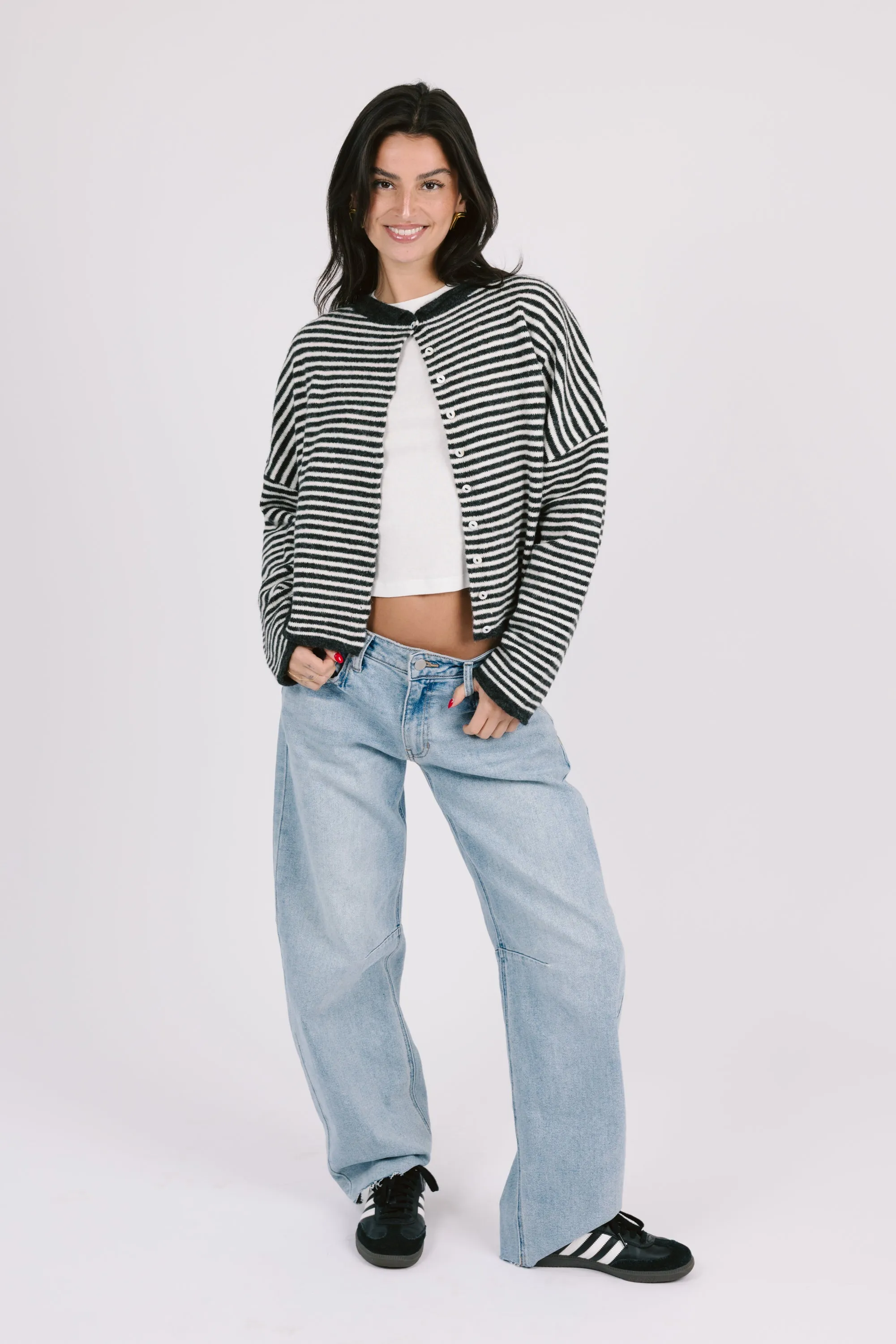 Phoebe Cardigan in Charcoal/White Stripe sold by Grey Bandit product image thumbnail 4