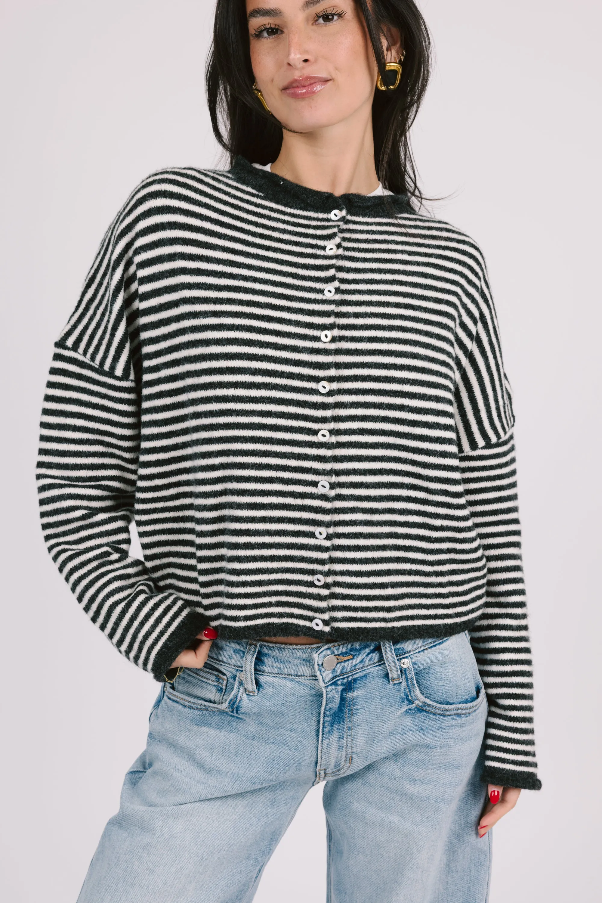 Phoebe Cardigan in Charcoal/White Stripe sold by Grey Bandit product image thumbnail 3