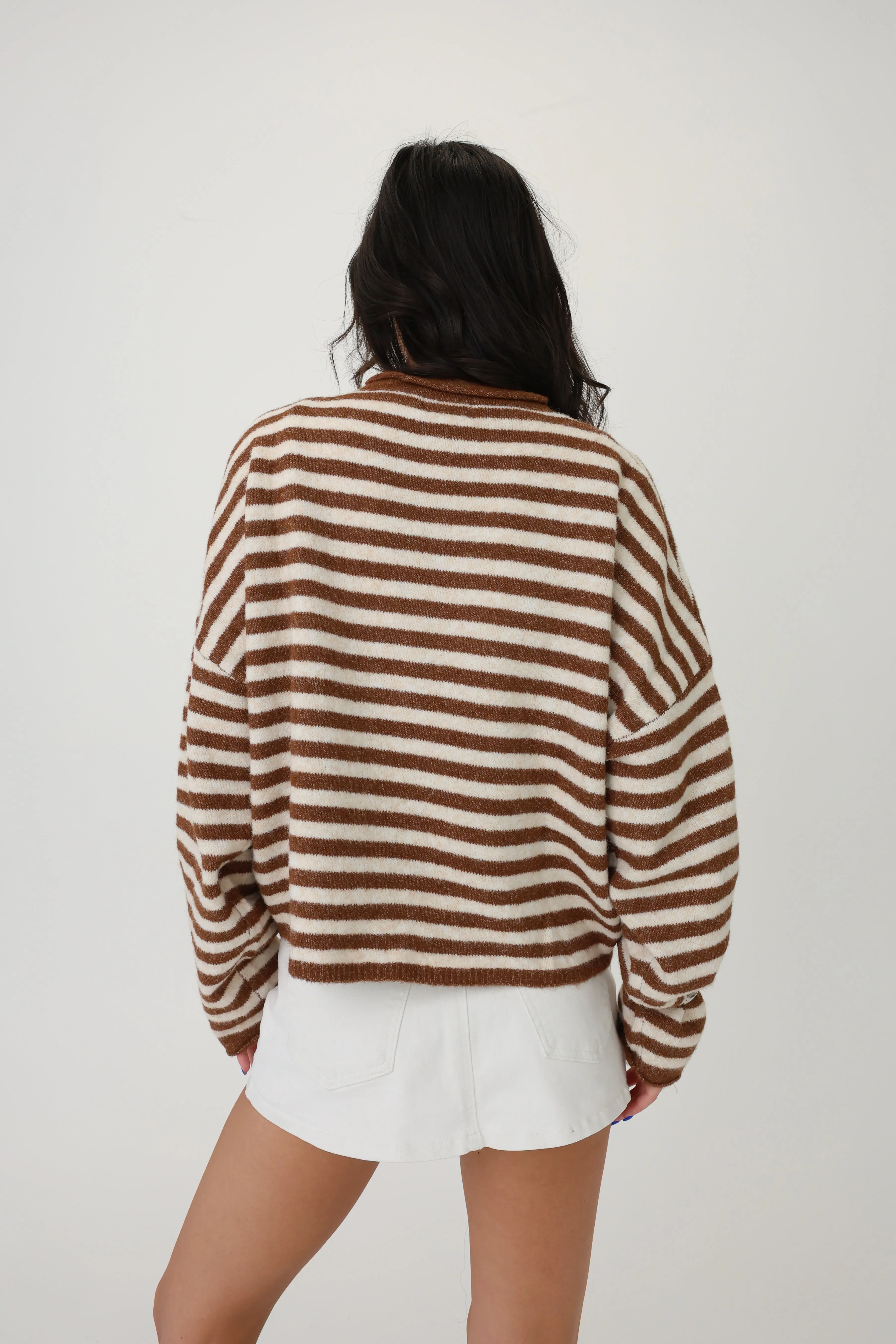 Phoebe Cardigan in Brown/Ivory Stripe sold by Grey Bandit product image thumbnail 5