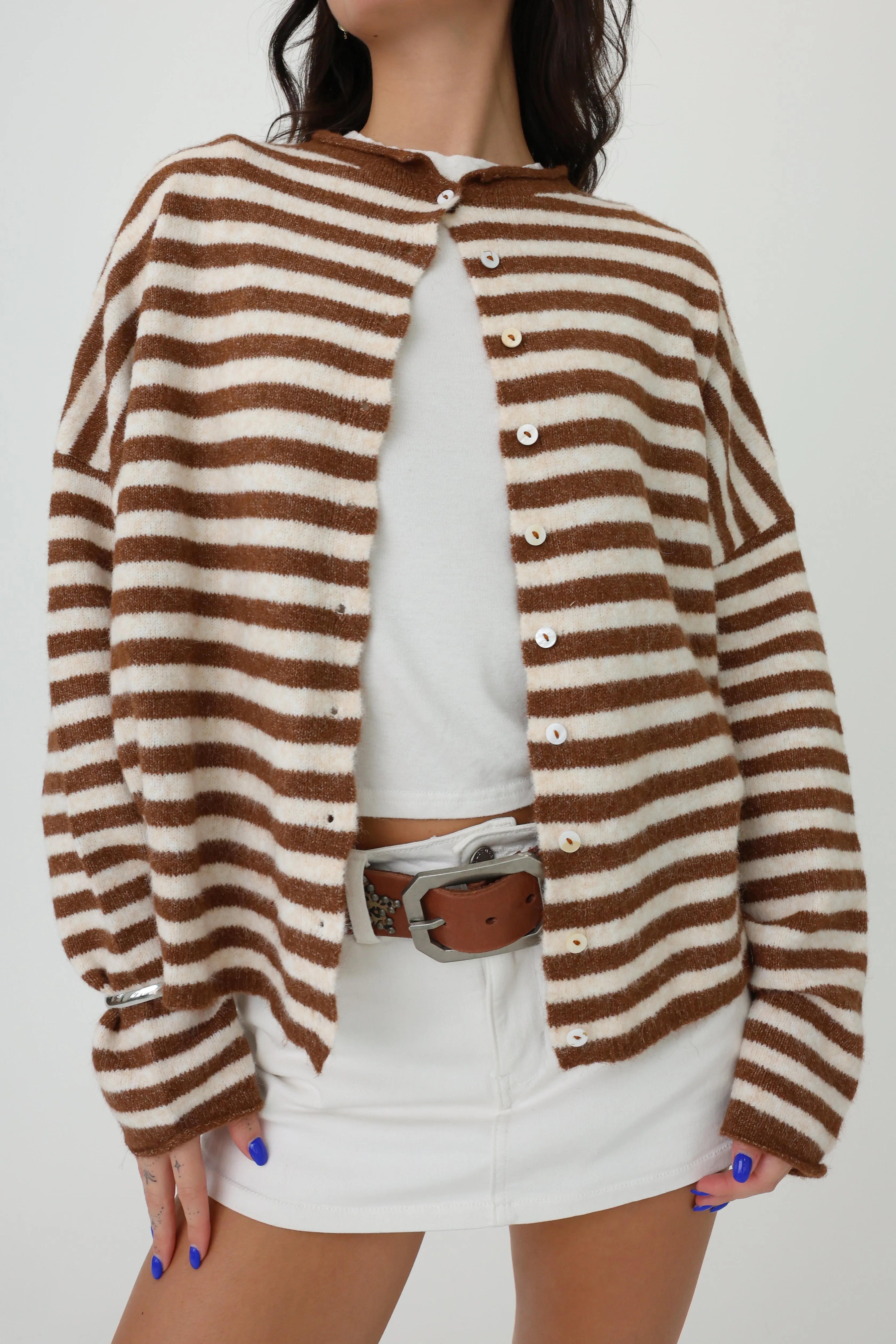 Phoebe Cardigan in Brown/Ivory Stripe sold by Grey Bandit product image thumbnail 2