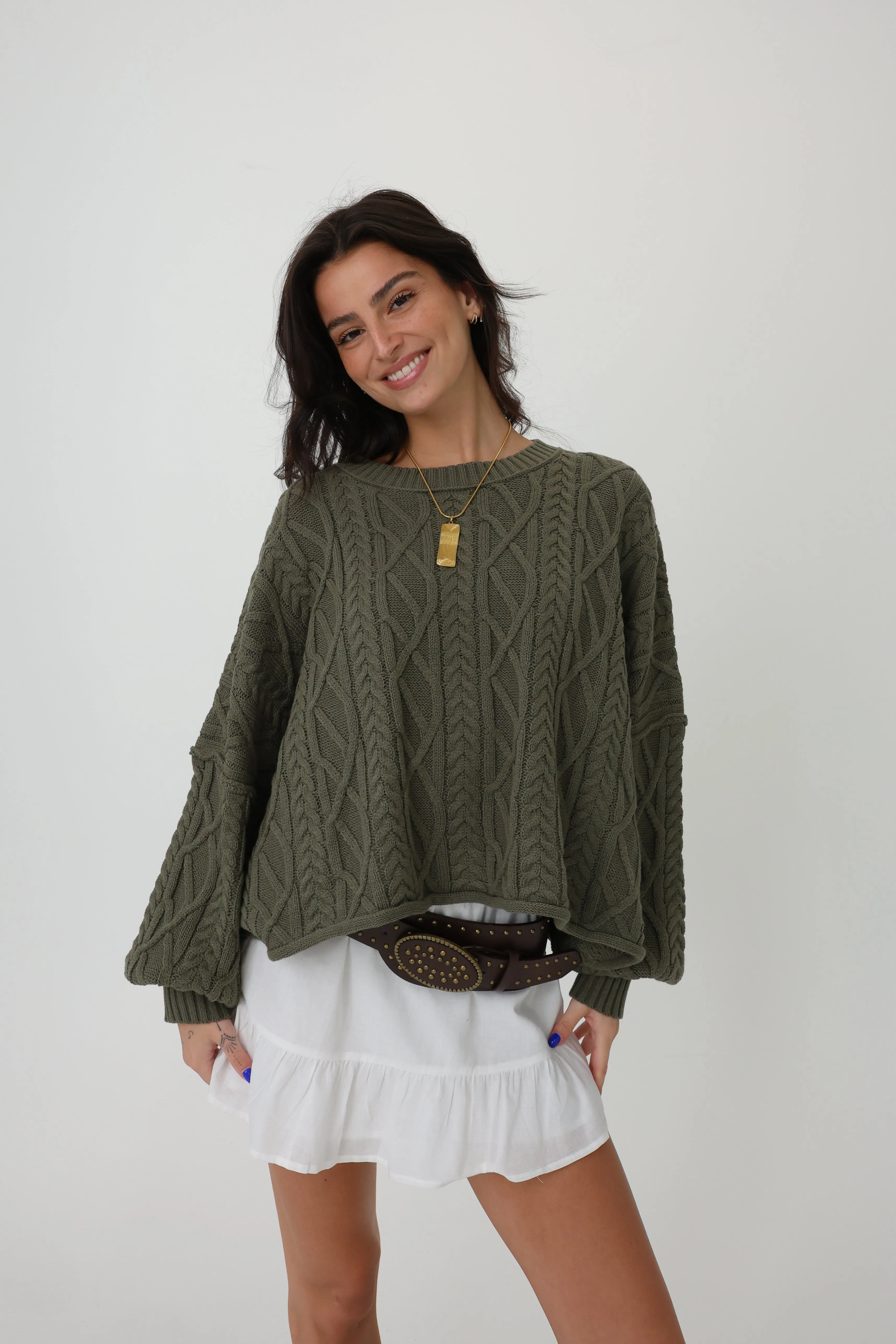Eva Sweater in Olive sold by Grey Bandit