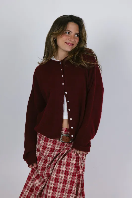 Phoebe Cardigan in Wine sold by Grey Bandit