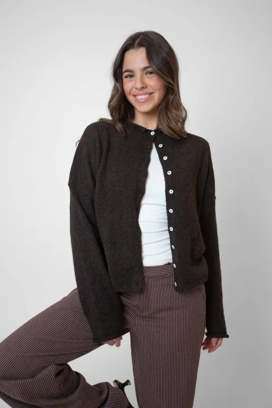 Phoebe Cardigan in Chocolate sold by Grey Bandit