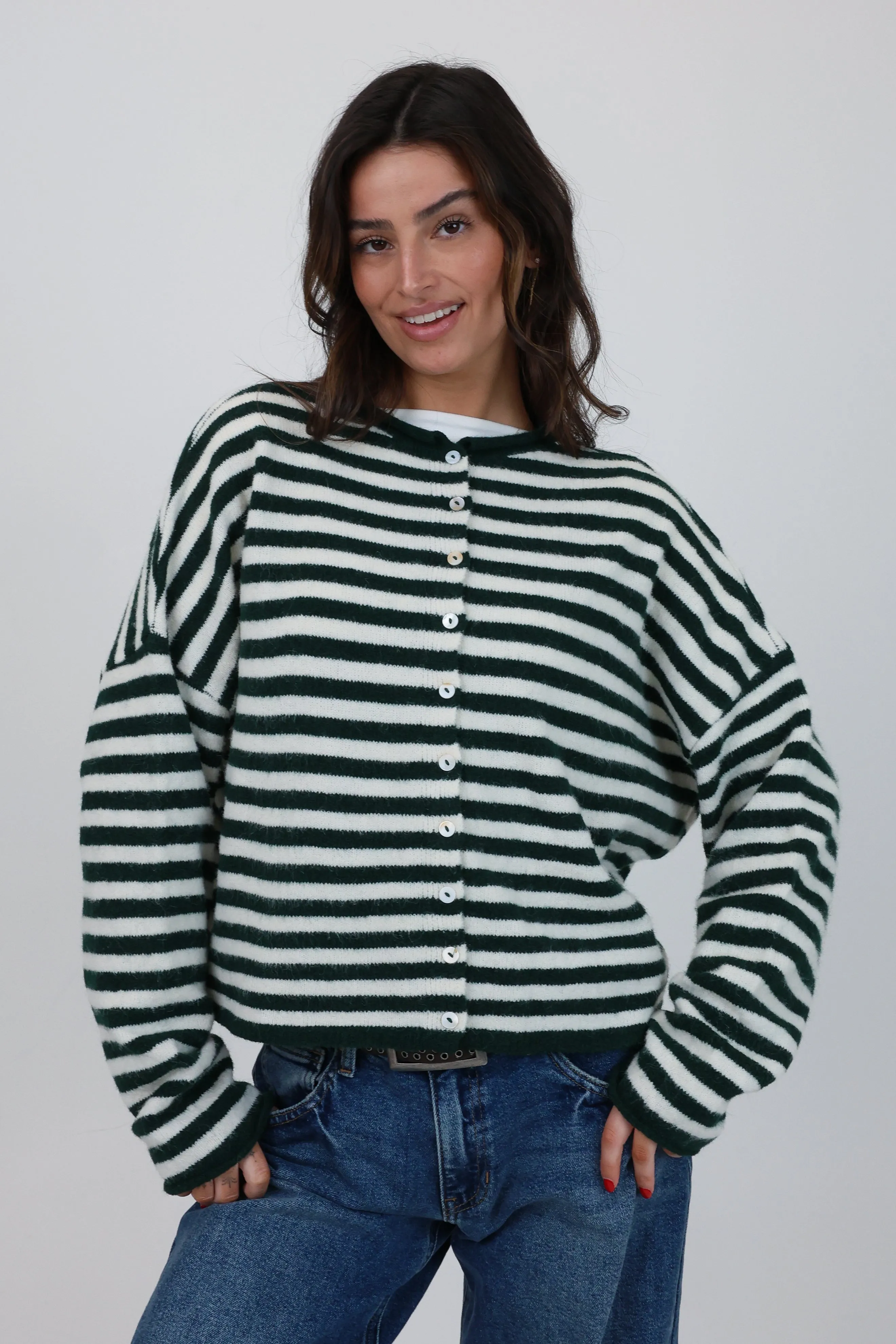 Phoebe Cardigan in Green/White Stripe sold by Grey Bandit product image thumbnail 2