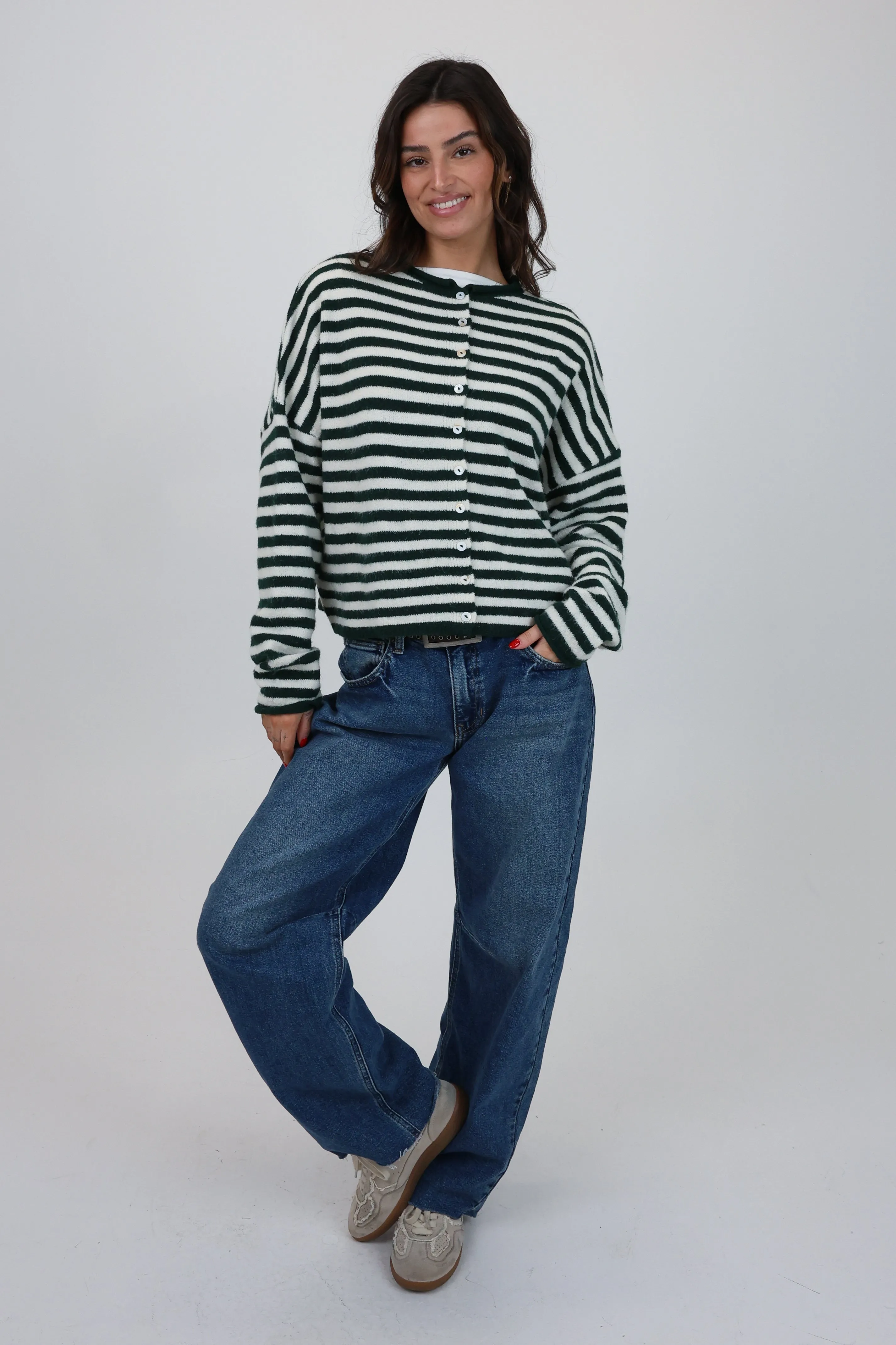 Phoebe Cardigan in Green/White Stripe sold by Grey Bandit product image thumbnail 5