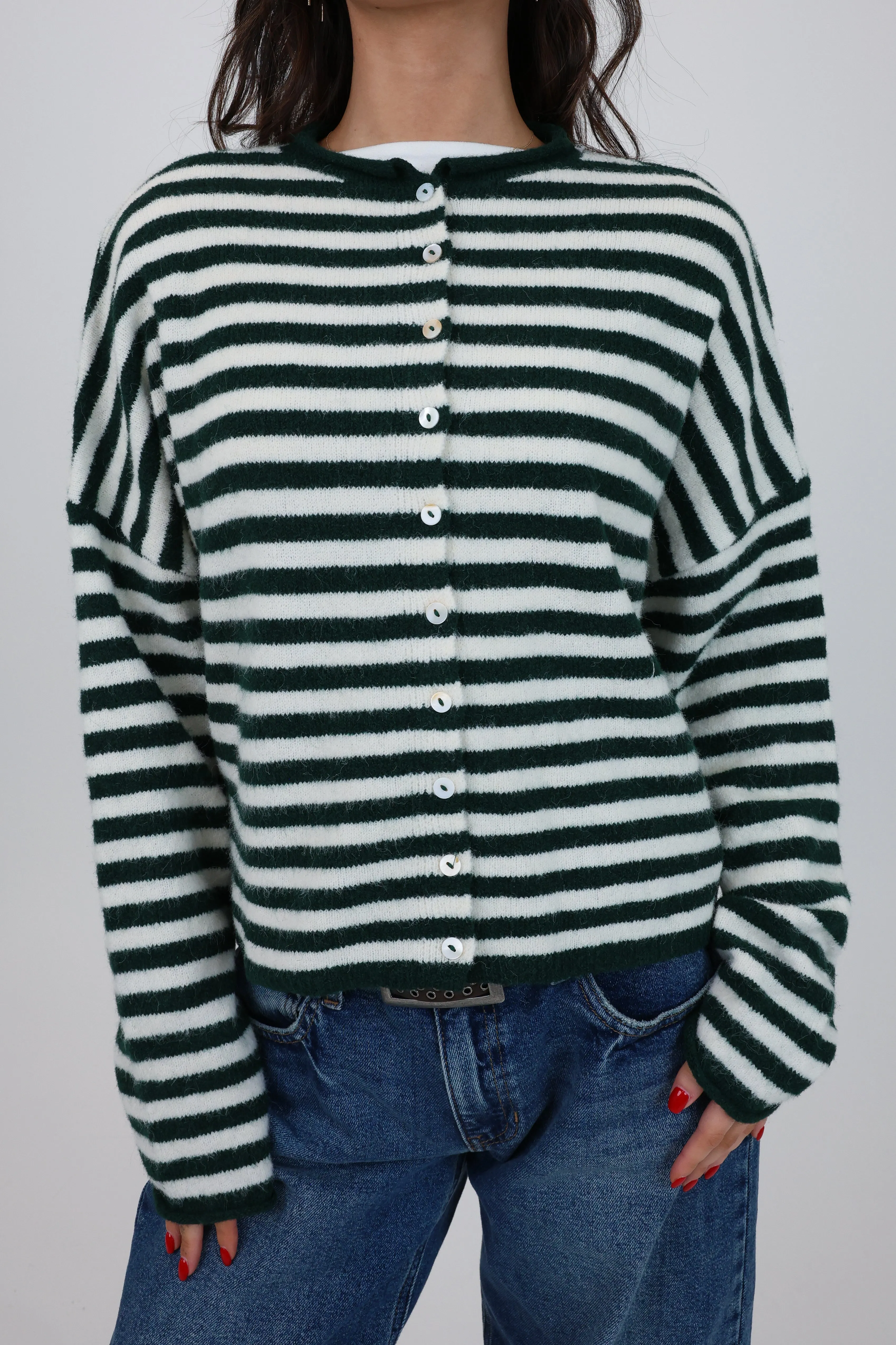 Phoebe Cardigan in Green/White Stripe sold by Grey Bandit product image thumbnail 4