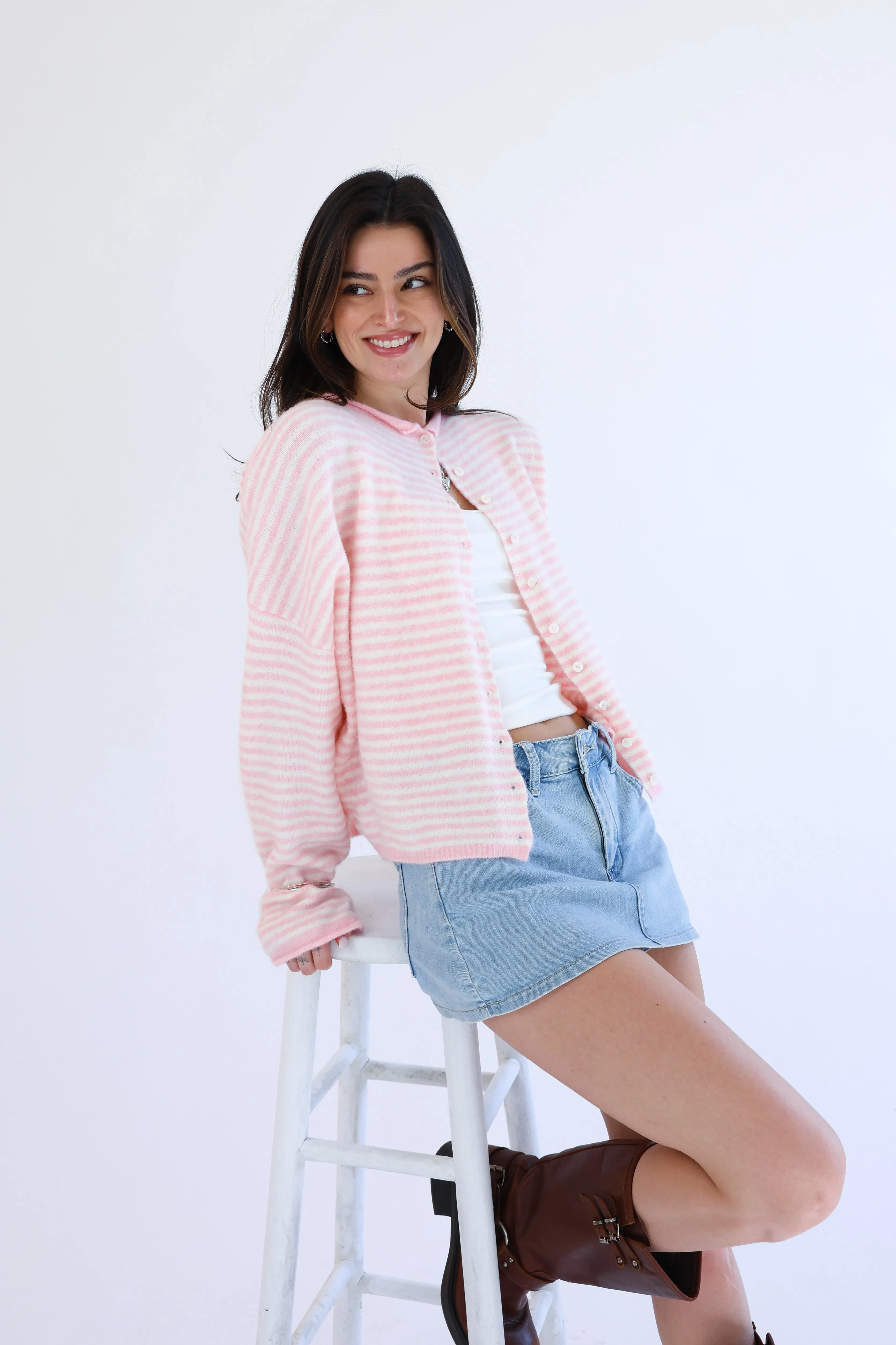 Phoebe Cardigan in Pink/White Stripe sold by Grey Bandit product image thumbnail 4