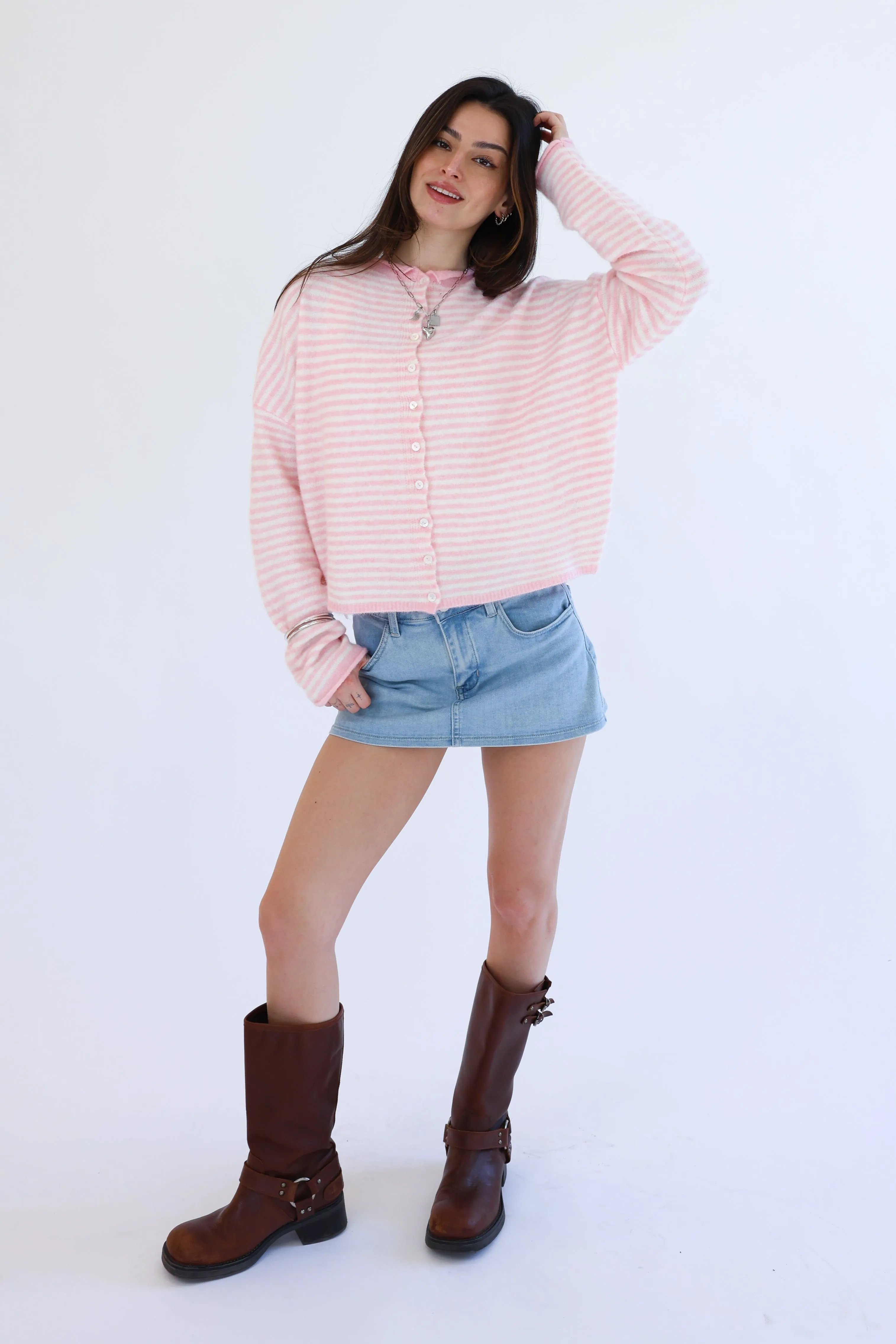 Phoebe Cardigan in Pink/White Stripe sold by Grey Bandit product image thumbnail 2