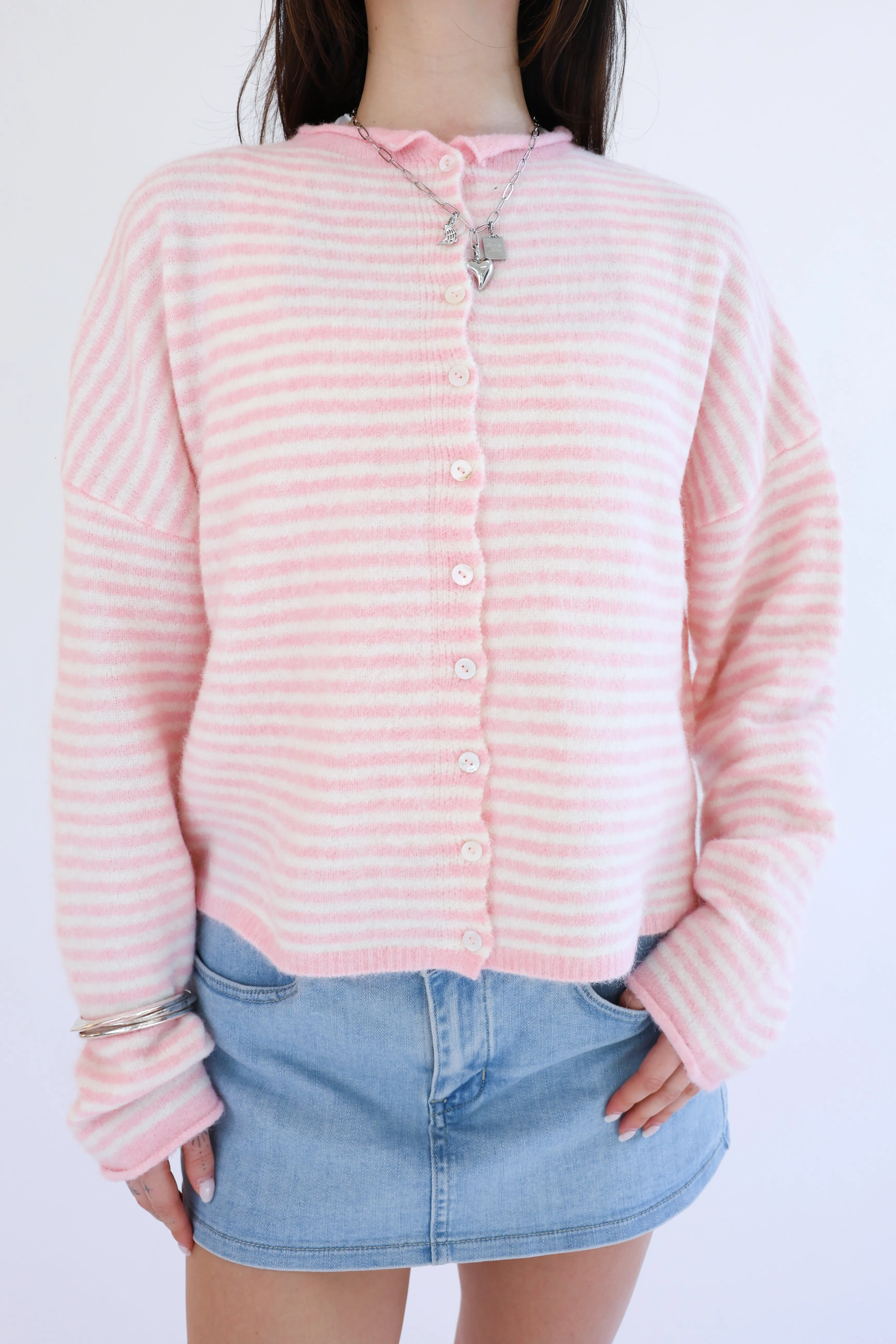 Phoebe Cardigan in Pink/White Stripe sold by Grey Bandit product image thumbnail 3